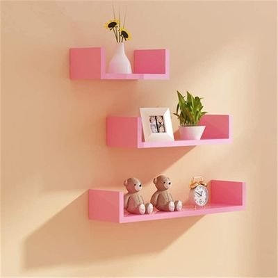 調節可能なU型塗装木 ピンク 壁棚 バスルーム リビング 部屋用 3本セット