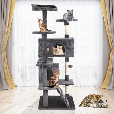 70インチ高い猫塔 登り台 階段 木材と個性化されたロゴの遊び場