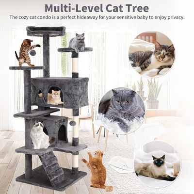 70インチ高い猫塔 登り台 階段 木材と個性化されたロゴの遊び場