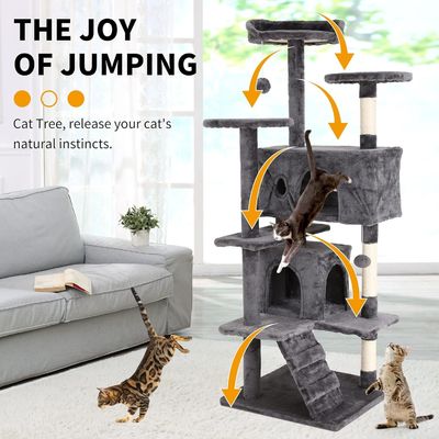 70インチ高い猫塔 登り台 階段 木材と個性化されたロゴの遊び場