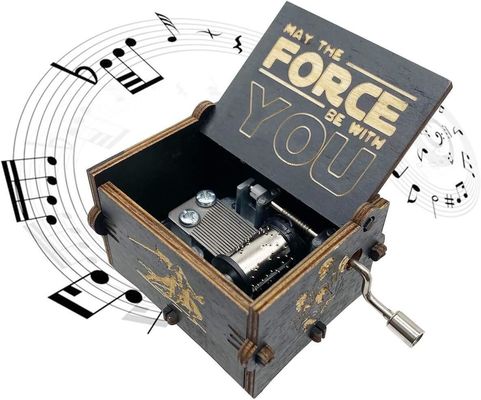 直角 パーソナライズド ヴィンテージ レーザー 彫刻 星空戦争 木製 手動曲線 音楽ボックス