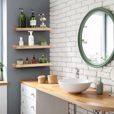 16.9インチセット 3 ブラウン木画棚 調整可能な田舎風の壁棚 オフィス用