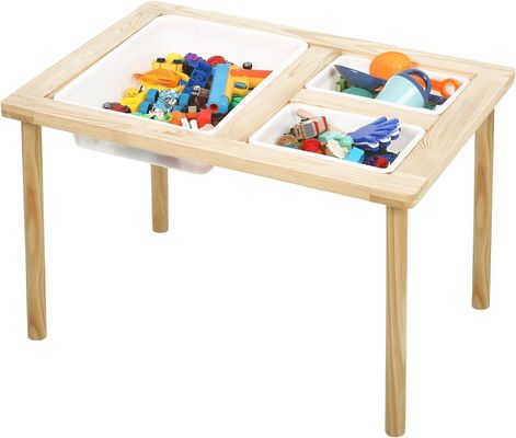 幼稚園用の3つの箱付きの木製の感覚テーブル スタンド分類 折りたたみのないラック