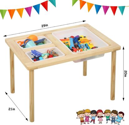 幼稚園用の3つの箱付きの木製の感覚テーブル スタンド分類 折りたたみのないラック