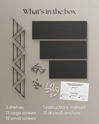 セット 3 現代の調整可能な黒の壁にマウントされた木製の浮遊棚