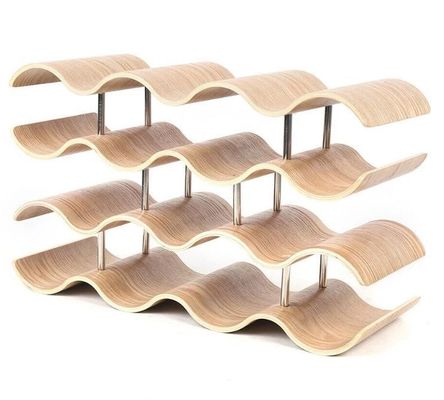 4 層 木製の波のワインボトル 保存の安易なインストールのためのカスタム固木棚