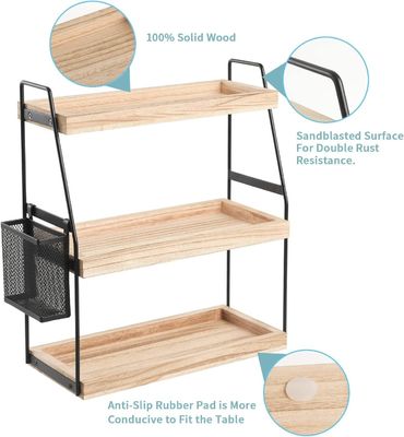 コスメティック 貯蔵 ヴァニティ オーガナイザー 3階建て 立面 カウンター 棚 バスケット 木製 トレイ