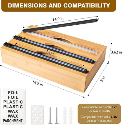 スライドカット キッチン ドラワー オーガナイザー バンブー 3 in 1 フィルムとプラスチック クリップ 巻物 配送機