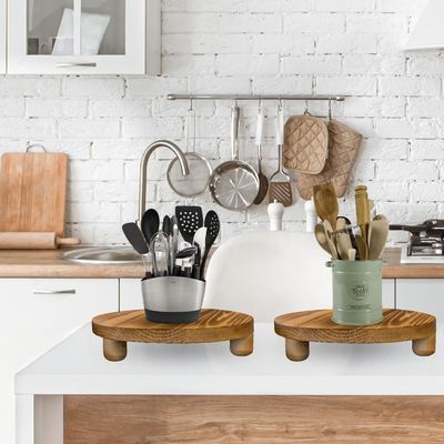 普通の木製の箱 2パック 木製のライザー 植物ストール ディスプレイラック 丸いポット 花壇 レトロプラント