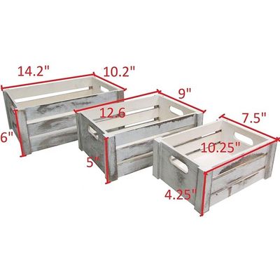 ロープハンドル付き3本の木製の箱セット