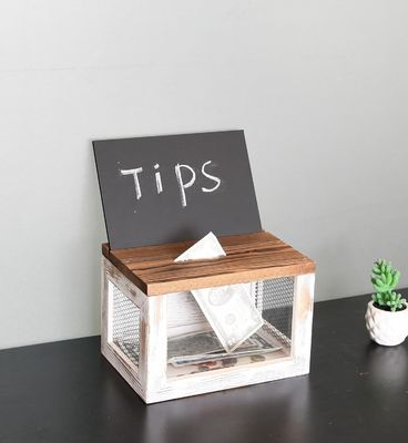 ワイヤーグリッドデザイン アクリルパネル パイン木 テーブル用品のための投票用寄付収集箱