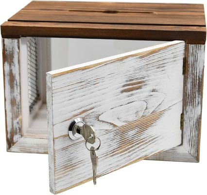 ワイヤーグリッドデザイン アクリルパネル パイン木 テーブル用品のための投票用寄付収集箱