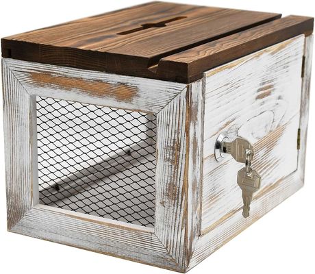 ワイヤーグリッドデザイン アクリルパネル パイン木 テーブル用品のための投票用寄付収集箱