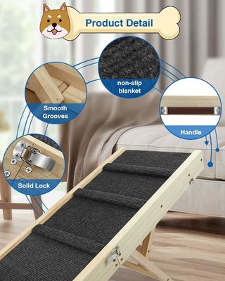 木製 折りたたみ 携帯 ペット ランパ 木製 犬 ステップ ベッド 松 木 調整 可能な 犬 ランパ
