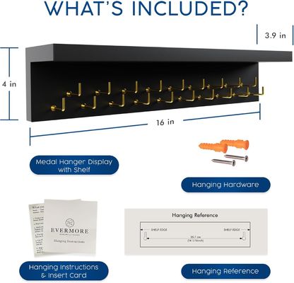 木製のトロフィーディスプレイ 家電メダルハンガーとフック付きのトロフィー棚
