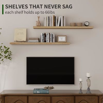 48 インチ 壁棚 浴室ディスプレイの壁収納用 2 つの田舎木製棚セット