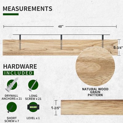 48 インチ 壁棚 浴室ディスプレイの壁収納用 2 つの田舎木製棚セット