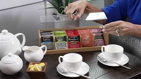 カスタムサービス 14 X 5 X 3 インチ 5 セクション 竹木アクリル茶箱 シンプルな色