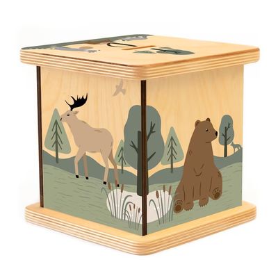木製のピギーバンク シンプルな色で カスタマイズ可能な森の動物デザイン