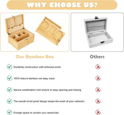 切り取れるトレイとコンビネーションロック付きのシンプルな木製の箱 オーダーメイドの臭いを防ぐ保管