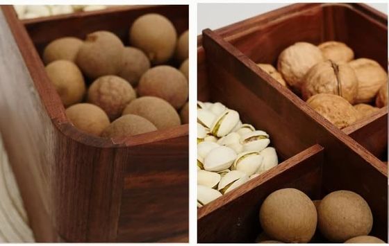 透明な蓋付きの木製の二層果物皿 茶色の木製の乾燥果物箱