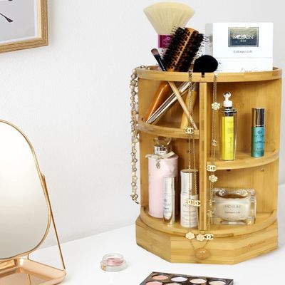 202407 調節可能な棚と引き出し バンブー 旋回化粧器 家庭用品