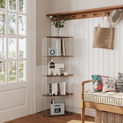 アクリル製と木製の角ディスプレイ用棚の多用途収納書棚