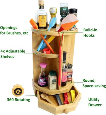 202407 調節可能な棚と引き出し バンブー 旋回化粧器 家庭用品