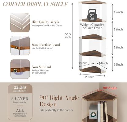 アクリル製と木製の角ディスプレイ用棚の多用途収納書棚