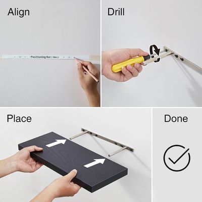 16インブラック MDF フローティング・シェルフ 3本セット 収納室