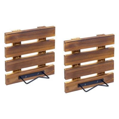 オーダーメイドサイズ 田舎式 焼いた固体木材と黒い金属のワイヤ 壁に設置されたプレートディスプレイラック