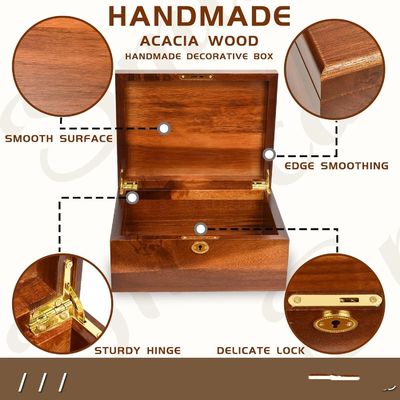 手作り 固い 木製 アカシア の 箱 蓋 が 掛け られ た 箱 プレゼント の 包装 に ぴったり