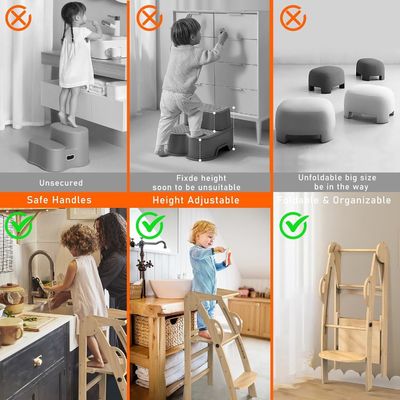 オーダーメイド ロゴ 受け入れられる 木製 キッチン ステップ ストール 助手 立塔 幼児