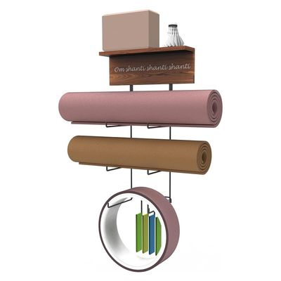 木製の浮遊棚 ヨガマットホルダー 壁マウント 家庭用ジム機器用 NO 折りたたみ