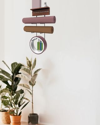 木製の浮遊棚 ヨガマットホルダー 壁マウント 家庭用ジム機器用 NO 折りたたみ