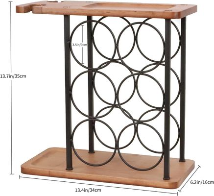 トレー付きの彫刻木製カウンタートップワインラック 手作り 6本と2本のグラスを収納
