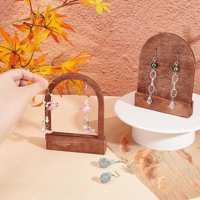カスタムオーダー受付 木造のアーチ形 イヤリング ディスプレイスタンド ココナッツベース