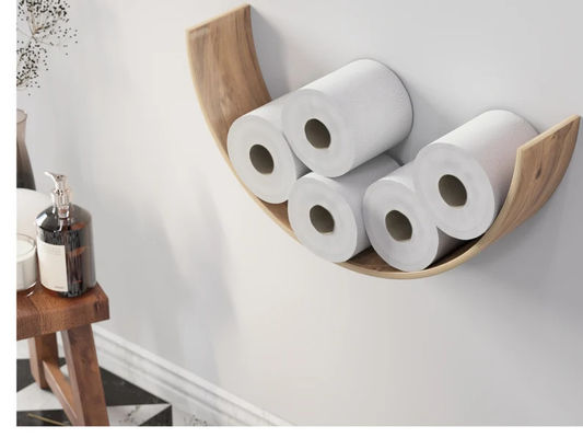 トイレットペーパーホルダー 木製棚 WC オークロール 収納 壁マウント 浮遊ロール 燃焼