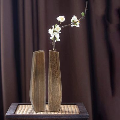 室内装飾 手作りデザインの木製花瓶と純粋な色のガラスホルダー