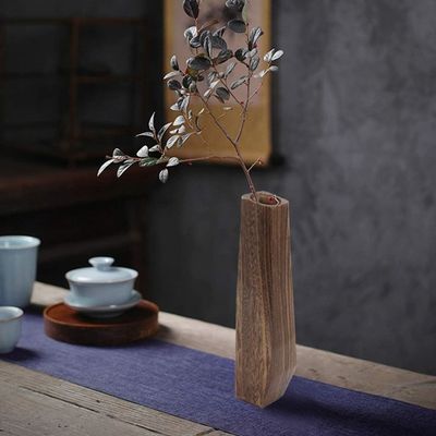 室内装飾 手作りデザインの木製花瓶と純粋な色のガラスホルダー