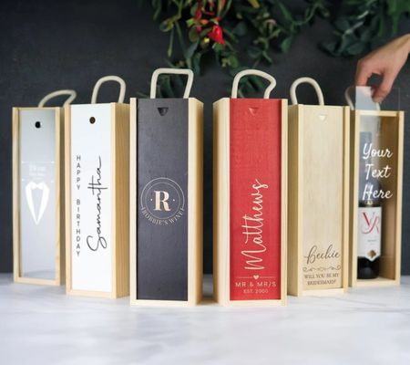 手作り 木製ワインボックス カスタマイズされたレーザー彫刻と個別化シールドカバー