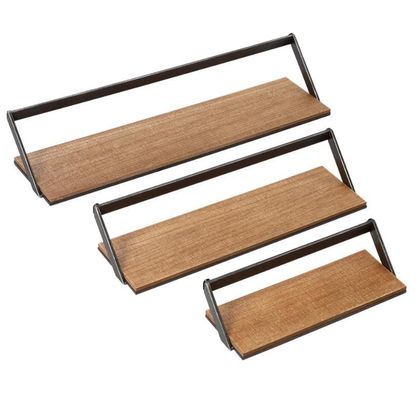 カスタマイズされたロゴ ホームデコレーションセット 3 黒/天然木製壁棚 吊り展示棚