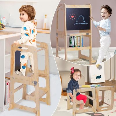 カスタマイズされたロゴ 受け入れられる木製の赤ちゃん 高さ調整可能な助手塔 キッチン学習