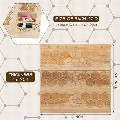 コンパクト木製 週用錠剤 オーガナイザー 保持器 日用薬剤 薬剤 整理器 薬剤 容器