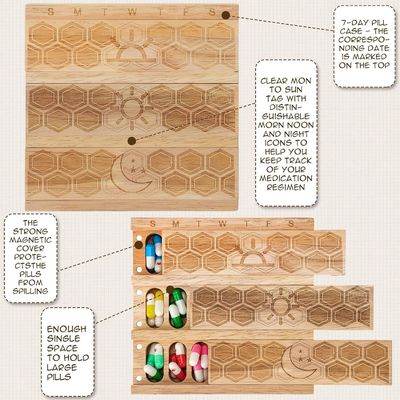 コンパクト木製 週用錠剤 オーガナイザー 保持器 日用薬剤 薬剤 整理器 薬剤 容器