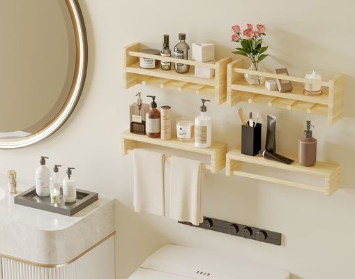 木製のフック 本棚 天然木 壁に設置された棚 幼稚園の装飾の保管