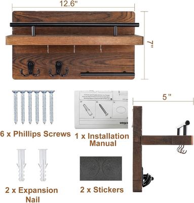 壁 木製の鍵鎖 4つのダブルフック付きの倉庫 農家の入り口の装飾