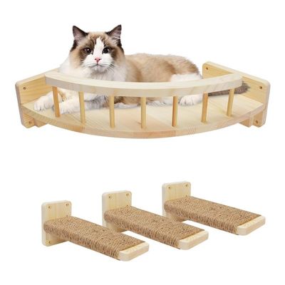 ステンカラー 壁掛け 猫用棚とベランダ 持続可能な木造デザイン 壁掛け