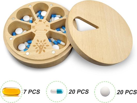 7日間の錠剤ホルダー 木製 薬とビタミンのための週間の錠剤オーガナイザー