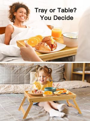 朝食 提供 バンブー ベッド トレイ テーブル モダン デザイン 16.92 x 12.6 インチ 折りたたみ 脚